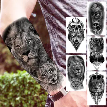 Black Lion Laikinos Tatuiruotės Realus Vilkas Vampyras Tigras Miško Netikrą Tatuiruotę Lipdukas Dilbio Vandens Perdavimo Tatoos Moterims, Vyrams