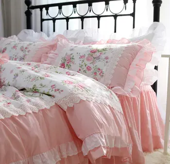 Kaimiškas pink gėlių patalynės komplektas,twin visą karalienė, karalius medvilnės romantiška vieną dvigubo namų tekstilės lovatiesė pagalvės užvalkalą antklodė padengti