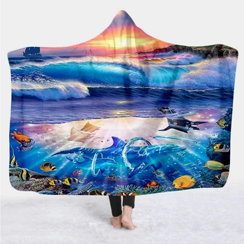 Plstar Kosmosas Mielas delfinų spalvinga Antklodė su Gobtuvu, Antklodė, 3D full spausdinti Nešiojami Antklodė Suaugusių vyrų, moterų Antklodė stilius-2