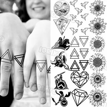 Juoda Geometrinis Trikampis Mažos Laikinos Tatuiruotės Moterys Vyrai Realus Spartan Saulėgrąžų Banga Tatuiruotė Lipdukas Ranka, Koja Tatoos
