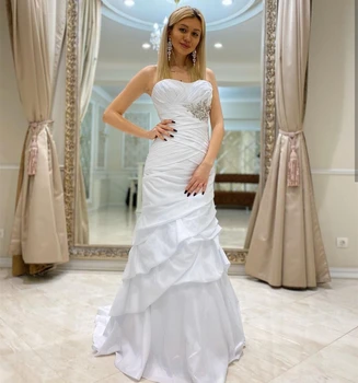 Vestuvinė Suknelė, Undinėlė Satino Stebėjimo Klostyti Rankovių Teismas Traukinio Nuotakos Suknelė 2021 Paprasta Užsakymą vestidos de novia Princes