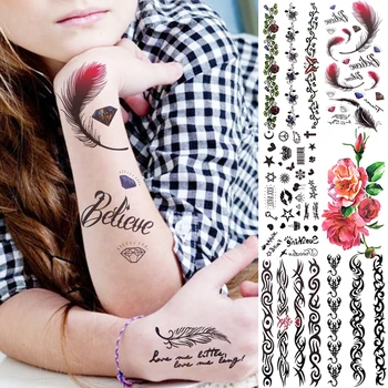 Akvarelė Plunksnų Laikinas Tatuiruotes, Vaikams, Moterims, Diamond Vynuogių Dahlia Gėlių Skorpionas Netikrą Tatuiruotę Lipdukas 3D atsparus Vandeniui Tatoos