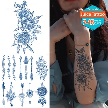 sultys rašalo ilgalaikis laikinas tatuiruotės gėlių vandens perdavimo tatuiruotė lipdukas, bijūnai, rožių tatuiruotė rankovėmis kūno menas seksuali mergina, tatuiruotė