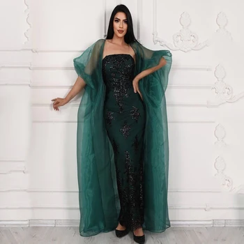 Seksualus Smaragdas Žalia nuo Peties Elegantiškas arabų Vakaro Suknelės Chalatai Su Žaliuoju Undinė Prabanga Puošnios Nėrinių Moterų Šalis