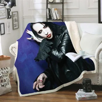 Dainininkas Marilyn Manson 3d Atspausdintas Vilnos Antklodė, Lovos Storio Antklodė Mados Lovatiesė Sherpa Mesti Antklodę, Suaugusiems, Vaikams 05