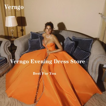 Verngo Blizga Crystal Orange Satin Ilgos Vakarinės Suknelės Brangioji, Priekiniai Padalinta Dubajus Arabų Moterų Prom Chalatai Oficialų Šalis Suknelė
