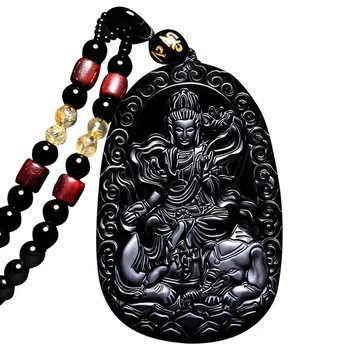 Fine Jewelry clin-kk Buda Bodhisatvos Pakabukas Karoliai Amuletas, Talismanas Obsidianas Samantabhadra Nemokamas Pristatymas