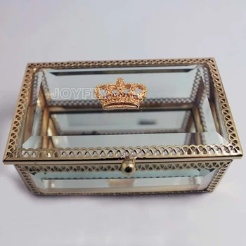 Golden Crown Vidutinis Stačiakampis Stiklo Papuošalų Dėžutė