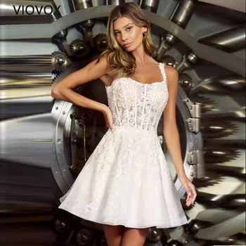 AIOVOX Trumpas Nėrinių Homecoming Suknelė Iliuzija Gėlių Spausdinti Spageti Dirželis Kokteilių Suknelės Vien Kaklo-Line Vestidos De Gala