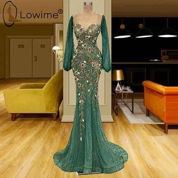 Dubajus Iliuzija Žalia Ilgomis Rankovėmis Undinė Vakaro Suknelės 2022 Rūbeliai De Soirée De Mariage Duobute Suknelės Moterims Dėvėti