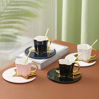 Naujas Xingyue kavos puodelius ir lėkštutes Kūrybos Mėnulis puodeliai Mados Xingyue kavos puodeliai, keramikos puodelis kawaii puodelis puodelis katė