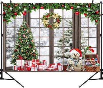 Kalėdų Langą Fotografijos Foną, Žiemos Sniego Kalėdos Stebuklų Fone Linksmų Kalėdų Eglutės Dovana Žaislo Reklama Baby Vaikų Šalis