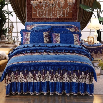 Mėlynos,raudonos Kristalų įspaudas prabangus patalynės komplektas karalienė/karalius dydžio, Storio lova nustatyti 4pcs Vilnos audinio antklodė padengti bedskirt rinkiniai