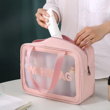 Pu skaidrus kosmetikos plovimo maišelis didelės talpos permatomas matinio nešiojamų saugojimo krepšys, atsparus vandeniui talpinimo moterų maišas