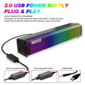 Hi-Fi USB Laidinio Žaidimas Garsiakalbis, RGB Šviesos, Garso Juosta Kompiuterio Garsiakalbis ABS Medžiagos žemų dažnių Garsiakalbis 9 Žibintai Reguliuojamas Dovana