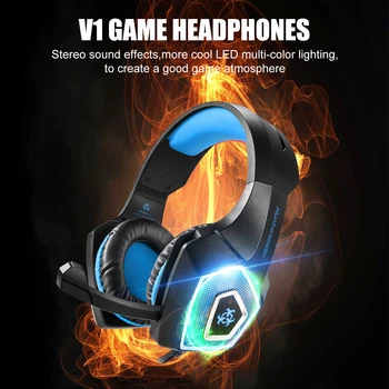V1with mikrofonas LED šviesos galvos montuojamas žaidimų laisvų rankų įranga laidinė žaidimų ausinės, tinka PC, 