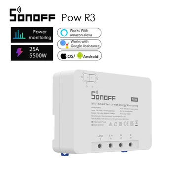 SONOFF POW R3 25A 5500W WiFi Smart Switch Elektros Energijos Skaitiklis Vartojimo Voltmeter Perkrovos Apsaugoti Dirbti su 