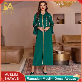 Naujas Musulmonų Suknelė, Su Tamsiai Žalia Trimitas Rankovėmis Ir Padalinti Priekiniai Kilnus Walsatin Rūbeliai Dubajus Šalies Pokylių Suknelės Kalnų Krištolas