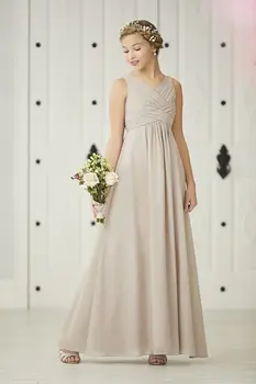 Elegantiškas Pigūs Jaunimo Bridesmaid Dresses Pagal 50-line V-Kaklo, Grindų Ilgio Šifono Ilgai Vestuvės Suknelės