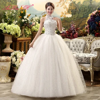 AnXin SH grožio gėlių nėrinių balta vestuvinė Suknelė vintage apynasrio duobute kristalų rankovių gėlių kamuolys suknelė balta vestuvinė suknelė