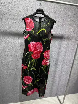 Fyion Mados Kilimo Ir Tūpimo Tako Iki 2022 M. Vasarą Midi Suknelė Moterų Berankovis Gėlių Spausdinti Aukštos Kokybės Elegantiškas Karšto Suknelės