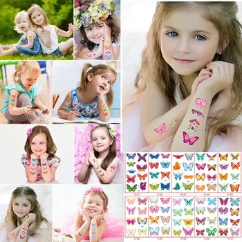 10 lapų/pak Vaikų Mados Įvairių Mielas Laikinos Tatuiruotės Drugelis Netikrą Tatuiruotės Gėlės