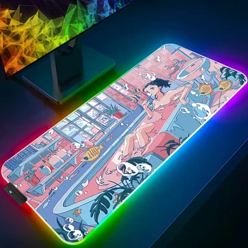 Anime RGB Pelės mygtukai Žaidimų Kompiuterių Priedai Didelės Pelės Kilimėlis 40x90cm Žaidėjus Guminis Kilimas Su Apšvietimu, Kawaii Stalas Kilimėlis