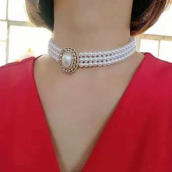 Elegantiškas Perlų Trims Choker Karoliai Vestuvių Nuotakos Moterims, Dovanos, Šaliai, Papuošalai