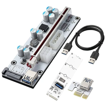 PCIE Riser 1X Iki 16X (6PIN/SATA/4PIN)+M. 2 PCI-E Riser Card For Bitcoin GPU Kasybos Varomas Stovo Adapteris Kortelės