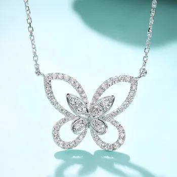 Prabanga Akinantis Sidabro Padengtą Baltas Cirkonis Crystal Butterfly Karoliai Kokteilis Moteris 