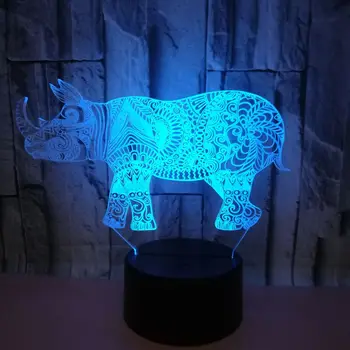 Gyvūnų Raganosio 3D Lempos Vaikų Apšvietimas LED Nuotaika Naktį Šviesos Daugiaspalvis Namų Dekoro Vaikas Žaislą Dovanų Luminaria Vaikas Lamparas