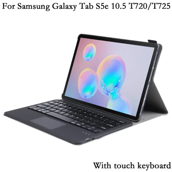 Palieskite Bluetooth Klaviatūra Apversti Tablet Case for Samsung Galaxy Tab S5e 10.5 T725 T720 Padengti PU Odos Stovėti PC Korpuso Funda + Rašiklis
