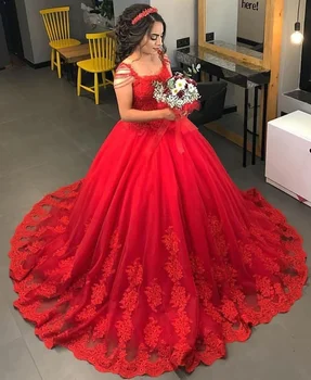 raudona Abric Dubajus kamuolys suknelė Vestuvių Suknelės beadinng bžūp rankovėmis Nėrinių Nėrinių Nuotakos Suknelė Grindų Ilgis vestuvių suknelė Vestuvių Suknelės