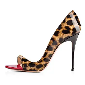2022 m. Vasarą Naujas Leopard Print Vieno žodžio Diržas Moterų Sandalai Stiletto Lakinės Odos Gradientas Open-toe Aukštos obcasie Batų