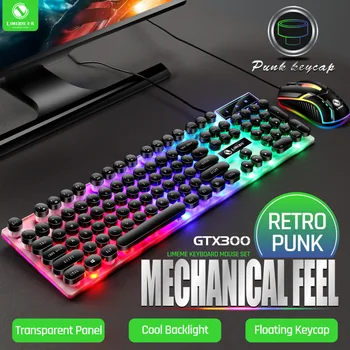 GTX300 Klaviatūros ir Pelės Rinkinys, Punk, Retro Klaviatūros Apšvietimu Žaidimas USB Laidinio Pakabos Pelės ir Klaviatūros Rinkinys